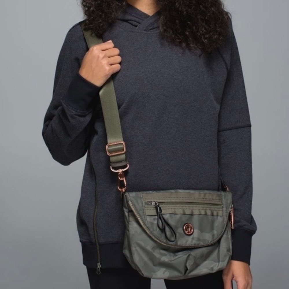 Lululemon All Night Festival Bag Camo Crossbody Dark Olive Copper Hardware